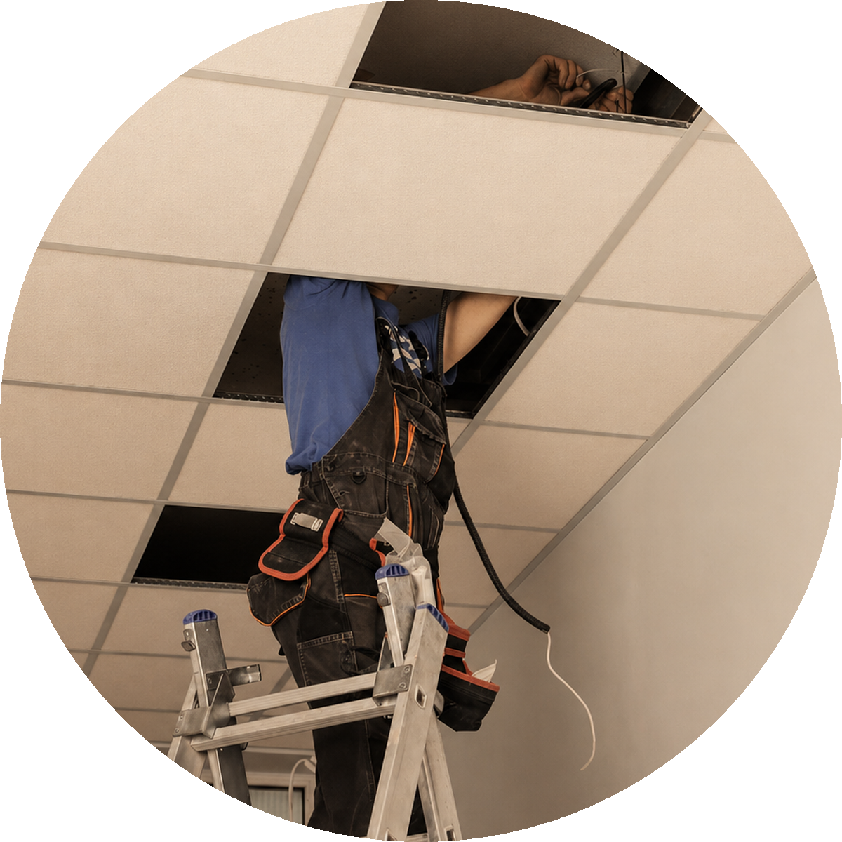 Electrician up a ladder